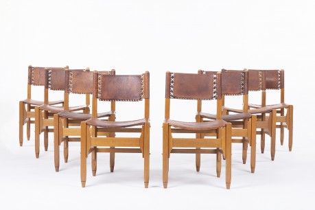 Chaises Werner Biermann en teck et cuir édition Arte Sano Colombie 1960 set de 8