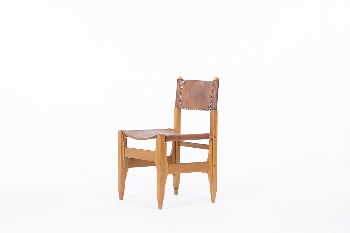 Werner Biermann chairs in teak and leather edition Arte Sano Colombia 1960 set of 8