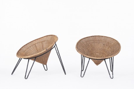 Fauteuils modèle Corbeille en rotin et fer forgé 1950 set de 2