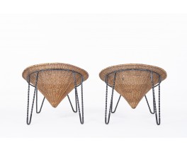 Armchairs model Basket in rattan and wrought iron 1950 set of 2