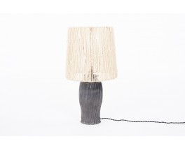 Lamp in iridescent black ceramic with rope lampshade 1950