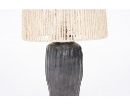 Lamp in iridescent black ceramic with rope lampshade 1950