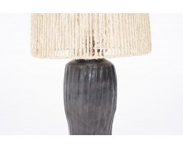 Lampe en céramique noire irisé abat-jour corde 1950