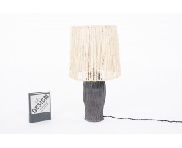 Lamp in iridescent black ceramic with rope lampshade 1950