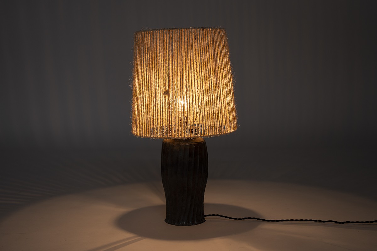 Lampe à poser en céramique Beige et abat-jour corde H 57,5 cm