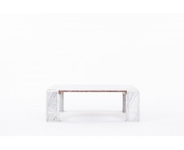 Square coffee table in red and white marble 1980