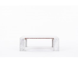 Table basse carrée en marbre rouge et blanc 1980