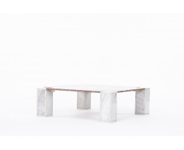 Square coffee table in red and white marble 1980