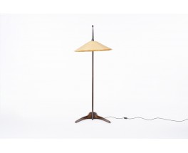 Floor lamp in wood and rattan lampshade Italian design 1950