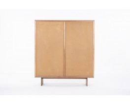 Armoire André Sornay en acajou blond et laque bleue beige 1960