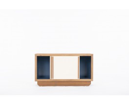 Andre Sornay low storage cabinet in mahogany and beige blue lacquer 1960