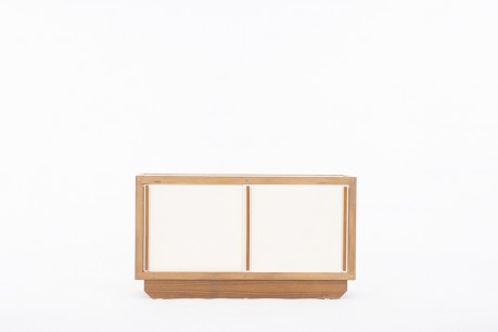 Andre Sornay low storage cabinet in mahogany and beige blue lacquer 1960