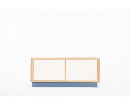 Andre Sornay 2-door sideboard in mahogany and beige blue lacquer 1960