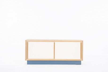 Enfilade 2 portes André Sornay en acajou et laque bleu beige 1960