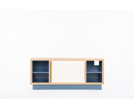 Andre Sornay 2-door sideboard in mahogany and beige blue lacquer 1960