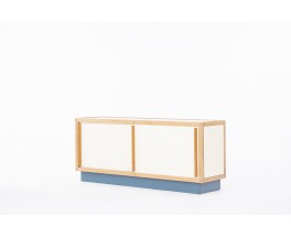 Andre Sornay 2-door sideboard in mahogany and beige blue lacquer 1960