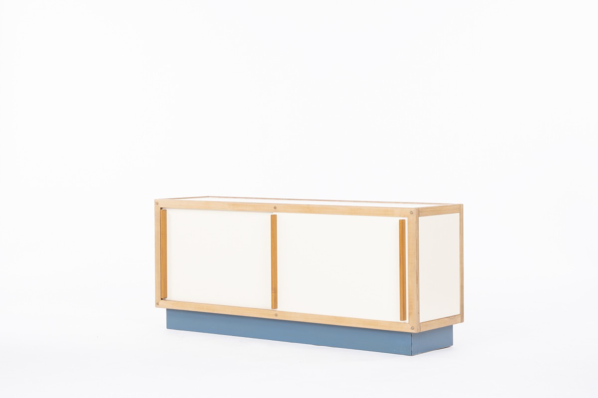 Andre Sornay 2-door sideboard in mahogany and beige blue lacquer 1960