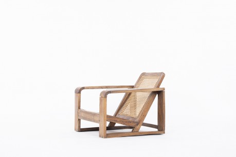 Fauteuil en zebrano et cannage 1950