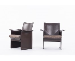 Tito Agnoli armchairs in brown leather by Matteo Grassi 1970 set of 2