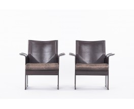 Tito Agnoli armchairs in brown leather by Matteo Grassi 1970 set of 2