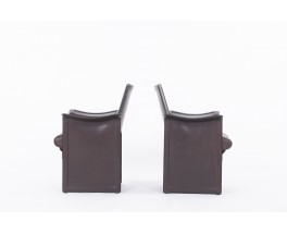 Tito Agnoli armchairs in brown leather by Matteo Grassi 1970 set of 2