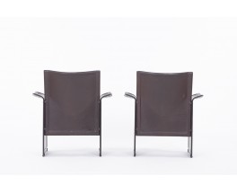 Tito Agnoli armchairs in brown leather by Matteo Grassi 1970 set of 2