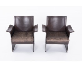 Fauteuils Tito Agnoli en cuir marron édition Mattéo Grassi 1970 set de 2