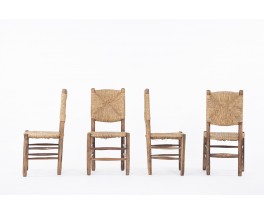 Chaises En Frêne Et Paille 1950 Set De 4