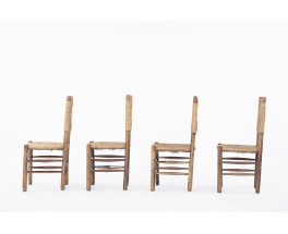 Chaises En Frêne Et Paille 1950 Set De 4