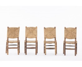 Chaises En Frêne Et Paille 1950 Set De 4