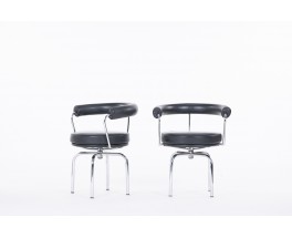 Charlotte Perriand armchairs model LC7 chrome and black leather edition Cassina 1970