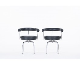 Charlotte Perriand armchairs model LC7 chrome and black leather edition Cassina 1970