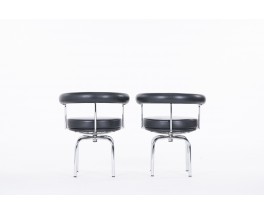 Charlotte Perriand armchairs model LC7 chrome and black leather edition Cassina 1970