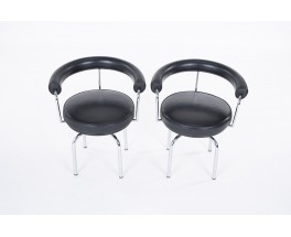 Fauteuils Charlotte Perriand modèle LC7 chrome et cuir noir édition Cassina 1970