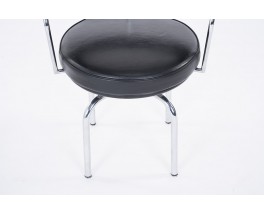 Charlotte Perriand armchairs model LC7 chrome and black leather edition Cassina 1970