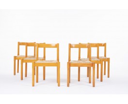 Chaises Vico Magistretti modèle Carimate hêtre et paille édition Cassina 1960 set de 6