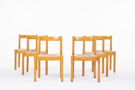 Vico Magistretti chairs model Carimate beech and straw edition Cassina 1960 set of 6