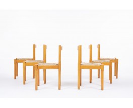 Chaises Vico Magistretti modèle Carimate hêtre et paille édition Cassina 1960 set de 6