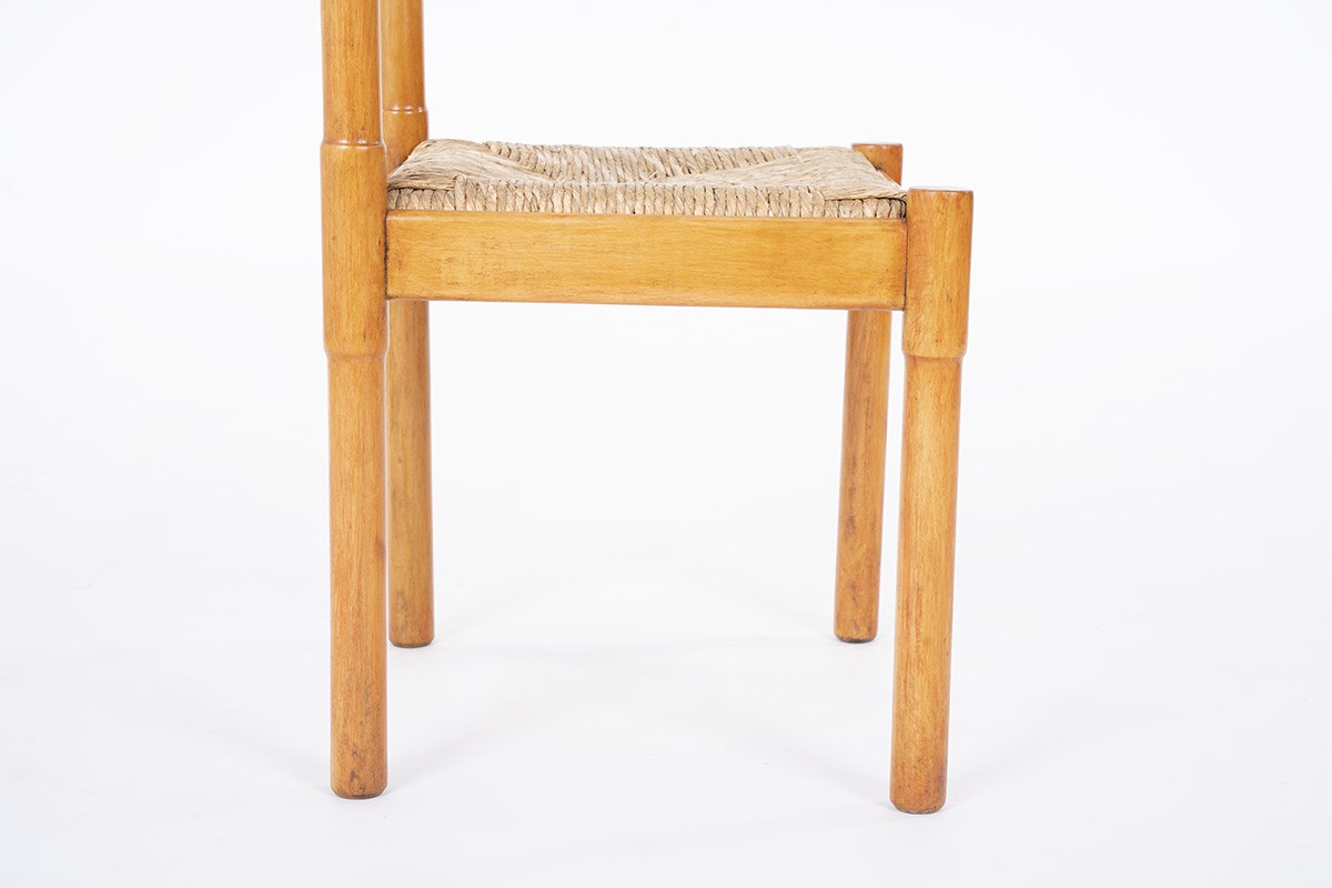 Vico Magistretti chairs model Carimate beech and straw edition Cassina 1960 set of 6