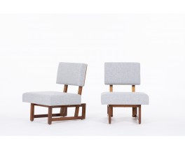 Andre Sornay low chairs in mahogany and grey Kvadrat fabric 1960 set of 2