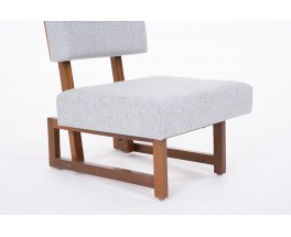 Andre Sornay low chairs in mahogany and grey Kvadrat fabric 1960 set of 2
