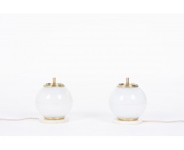 Table lamps model Holophane in brass and marble Italian design 1960 set of 2