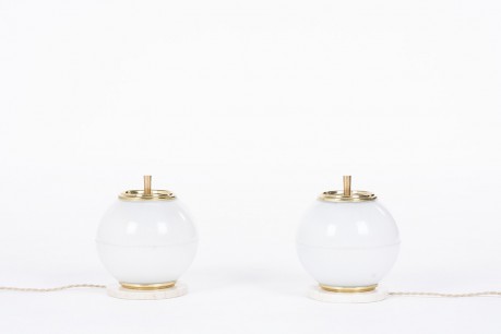 Lampes à poser modèle Holophane en laiton et marbre design italien 1960 set de 2