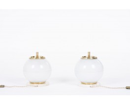 Lampes à poser modèle Holophane en laiton et marbre design italien 1960 set de 2