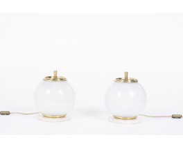Lampes à poser modèle Holophane en laiton et marbre design italien 1960 set de 2