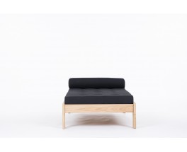 Daybed petit modèle en orme et tissu lin noir 1980