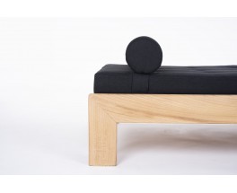 Daybed petit modèle en orme et tissu lin noir 1980