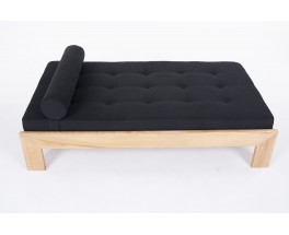 Daybed petit modèle en orme et tissu lin noir 1980