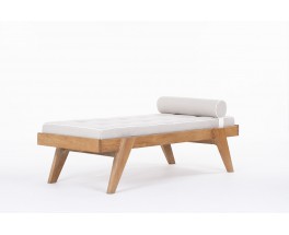 Daybed en chêne cérusé et tissu lin design Art Déco 1930