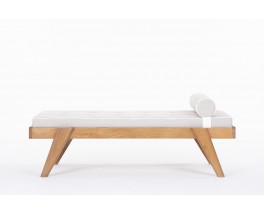 Daybed en chêne cérusé et tissu lin design Art Déco 1930